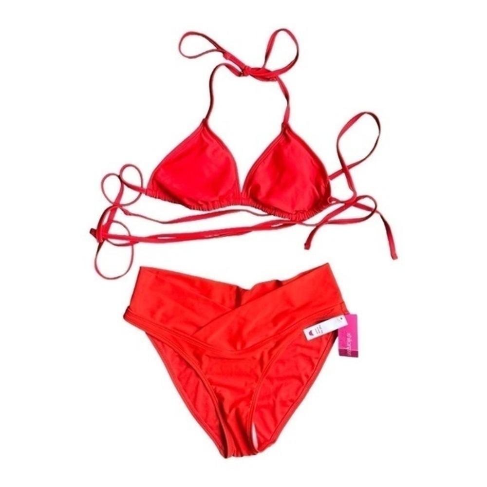 Xhilaration Red Women's 8/10 Large Wrap around Bikini Midrise Bottoms Bikini set
